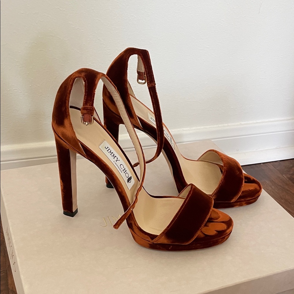 Jimmy Choo Velvet Heels in Rich Brown